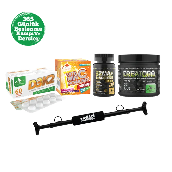 BASBAS! + 365 Günlük Beslenme Kampı + ZMA 45 Kapsül + Vitamin C Powder + D3K2 + Creatorq 150 gr Aromasız