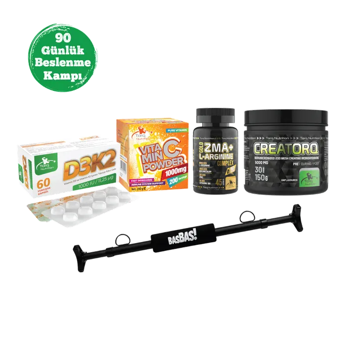 BASBAS! + 90 Günlük Beslenme Kampı + ZMA 45 Kapsül + Vitamin C Powder + D3K2 + Creatorq 150 gr Aromasız